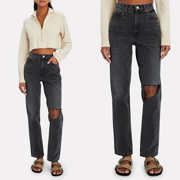 NWT RE/DONE 70s High Waist Distressed Straight Leg Rip Jeans Size 30 - Picture 1 of 9
